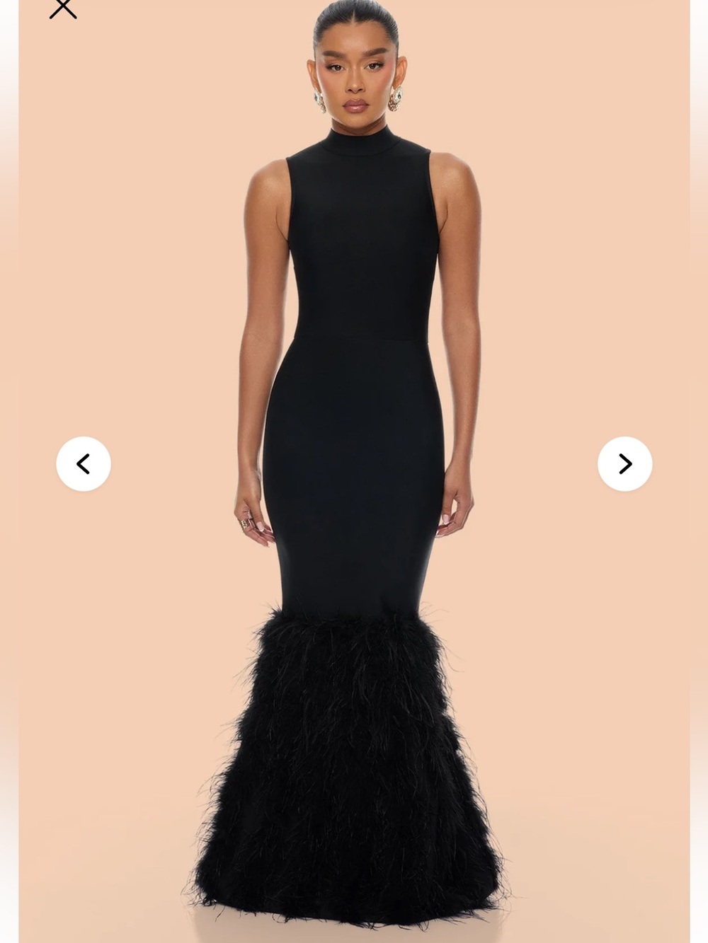 Fashion Nova Luxe Scarlett Feather Bandage Maxi Dress Small Black NWT Gown